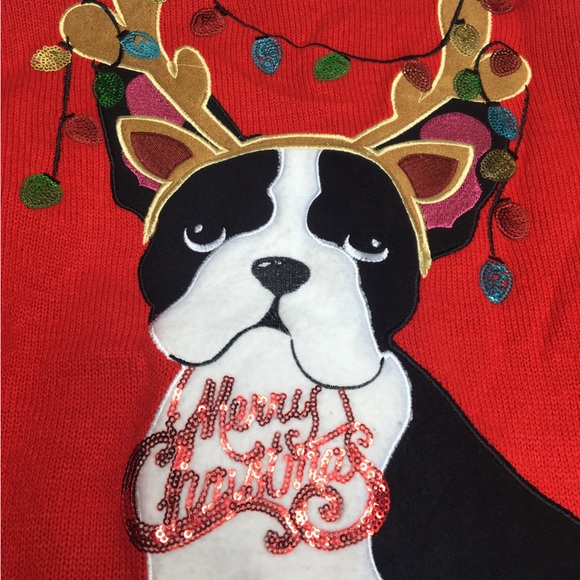 Merry Christmas by Poof Boston Terrier Sweater Size S - Picture 4 of 10